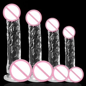 Consolador suave realista para mujeres, pene transparente para principiantes con ventosa fuerte, juego manos libres para masturbador sexual para adultos
