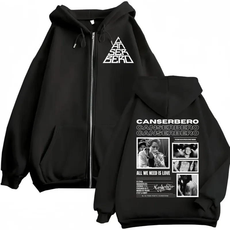 Canserbero All We Need Is Love Muerte Vida Merch Толстовка на молнии Мужская мода Хип-хоп Толстовки на молнии Повседневные флисовые пуловеры