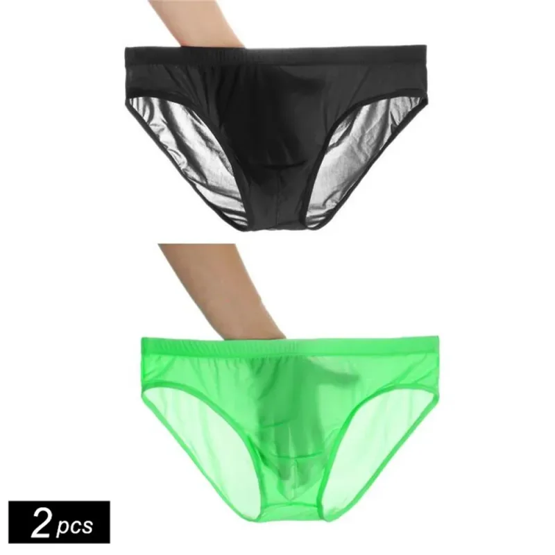 2PCS 울트라 얇은 얼음 실크 팬티 남자 플러스 사이즈 M-4XL 솔리드 컬러 청소년 반투명 낮은 허리 통기성 섹시한 남성 팬티