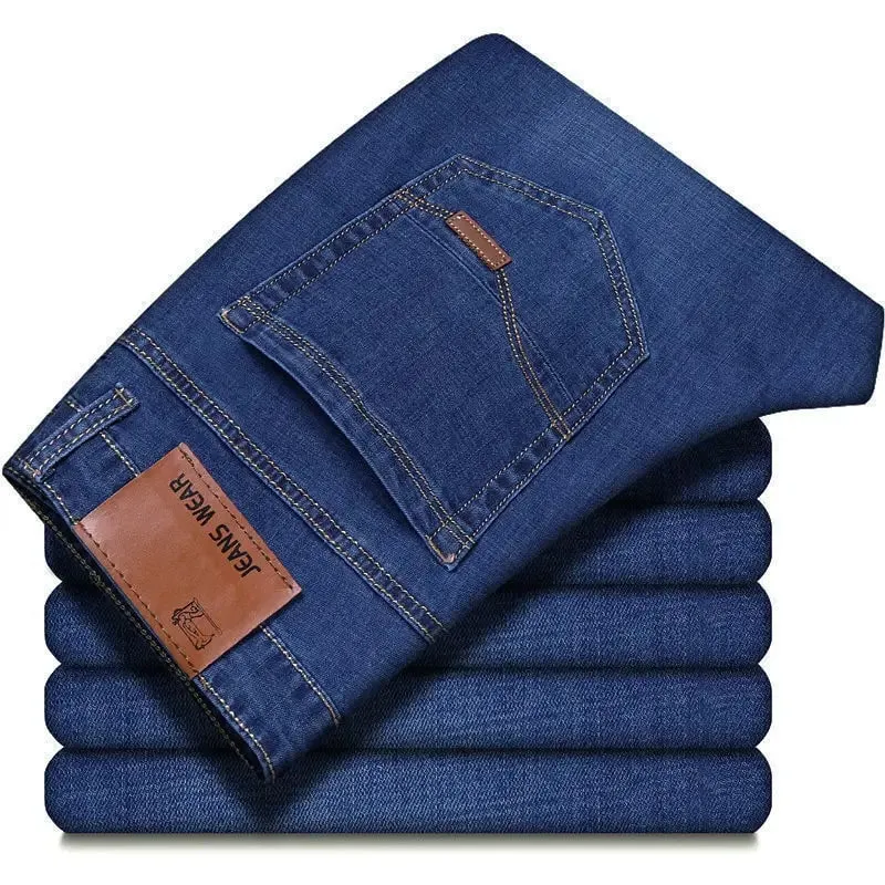 Jeans in cotone elastico da uomo sottile estivo 2024 Pantaloni casual dritti da lavoro comodi grigi di moda Pantaloni di marca di alta qualità