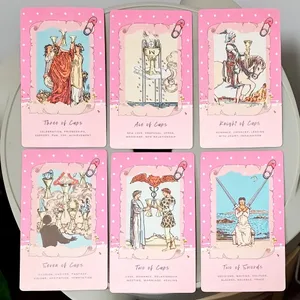 Różowy Waite Tarot marzycielski różowy kolaż talia tarota 78 estetycznych kart tarota Kawaii ze znaczeniami 12*7cm podwójnie tłoczone