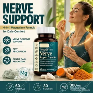TriMagnes 4-in-1 Magnesium Complex Capsules 300mg with Citrate Glycinate Malate Turmeric for Nerve Comfort Muscle Relax 60 Ct