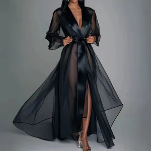 Organza See Through Long Sleeve Lace Up 