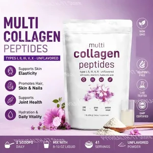 Bubuk Peptida Multi Kolagen Tipe I II III V dengan Biotin Vitamin C & Asam Hyaluronic Mendukung Kuku Rambut Kulit untuk Pria Wanita
