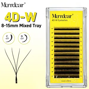Merrdear 4D W 여성용 속눈썹 확장 8-15mm 혼합 트레이 C/D 컬 가짜 속눈썹 4D W 자형 눈 속눈썹 자연 데일리 메이크업