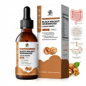 Titisan Walnut Hitam Organik dengan Cengkih Wormwood & Suplemen Herba Bawang Putih untuk Detoks Pembersih Usus dan Kesejahteraan Penghadaman