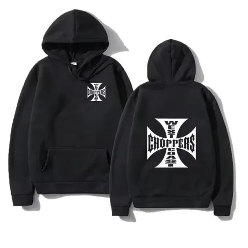 West Coast Iron Cross Choppers พิมพ์ผู้ชายแฟชั่น Cool เสื้อกันหนาว Unisex แฟชั่นขนแกะขนาดใหญ่ Hoodie Streetwear