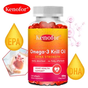 Óleo de krill antártico 500 mg, suplemento de ácido graxo ômega 3, alta potência, epa e dha, óleo de krill, astaxantina, apoia a saúde do coração