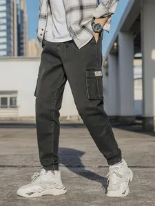Men's Jogger Jeans Washed Cotton Slight Stretch Multi-Pockets Denim Cargo Pants Asian Size L-6XL