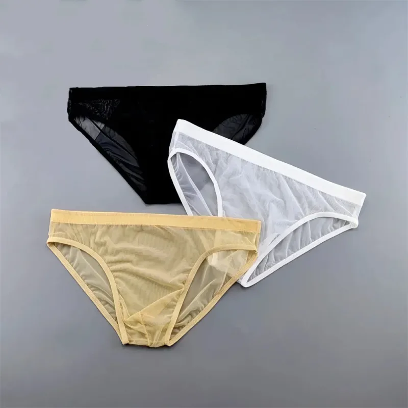 Genomskinliga underkläder i plusstorlek genomskinliga sexiga byxor för män med påse Nylon Hombre Slips Andas herrtrosor XL-4XL