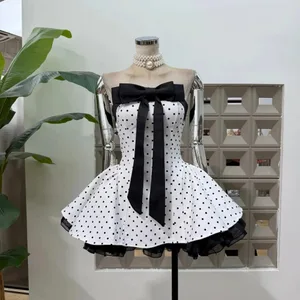 Babaeng Sexy Strapless Backless Polka Dot Bow A Line Dress Party Birthday Evening Ball Gowns Nightclub Show Wear Fashion Vestido