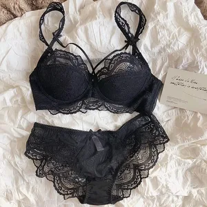 French Pure Lace Bralette Petite Bra Set AABB Cup with Removable Straps & Thin Push Up Pads Soft Underwire Sexy Women's