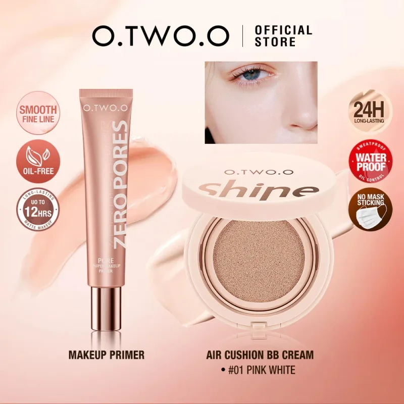 O.TWO.O-Juego de maquillaje facial, Primer cojín de aire, crema BB Invisible, control de aceite, enfoque suave de poros, Cosméticos de piel brillante de larga duración, 2 uds.