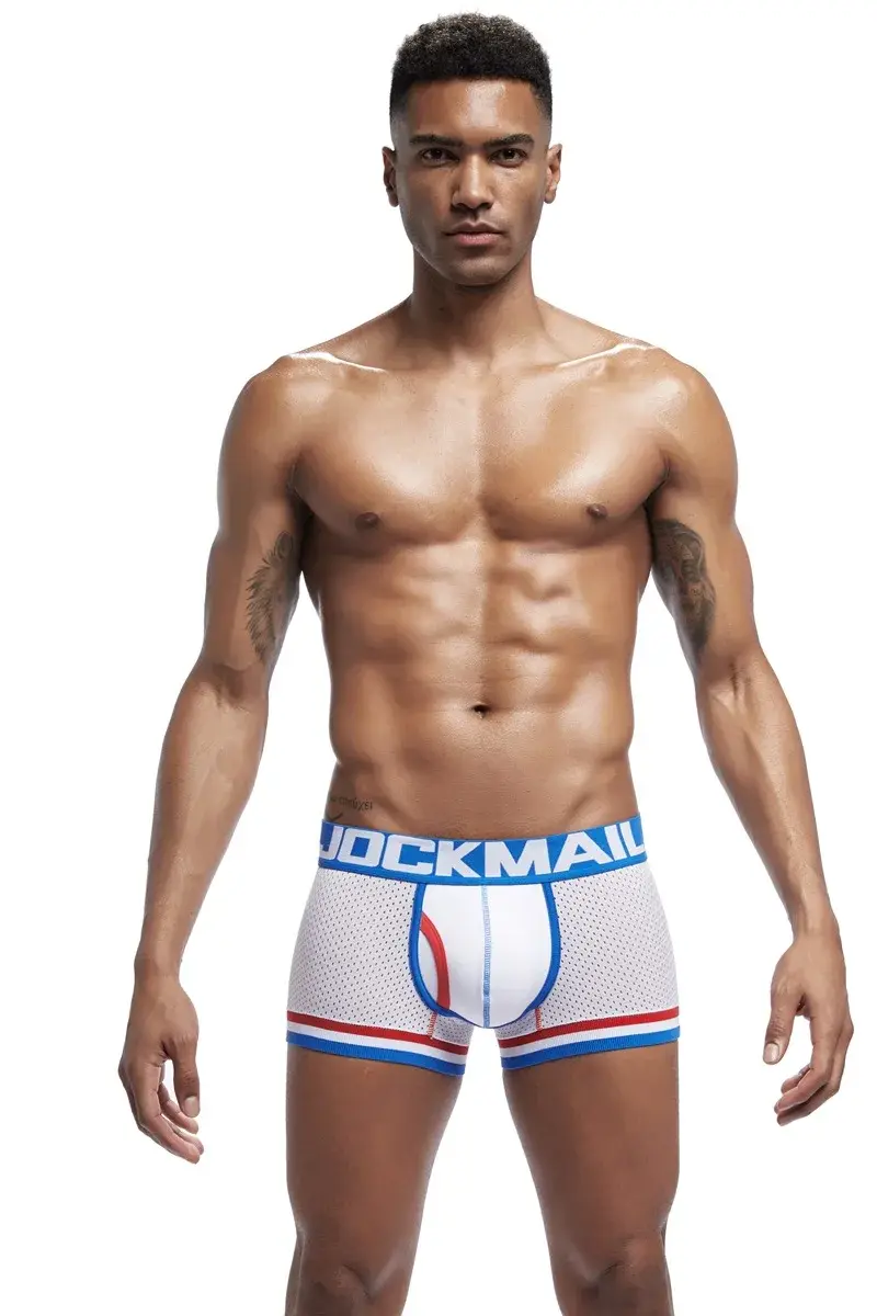 Jockmail 男性ボクサーメッシュ下着通気性快適なソフト快適なスポーツショーツ成人男性パンティー衣類ランジェリー