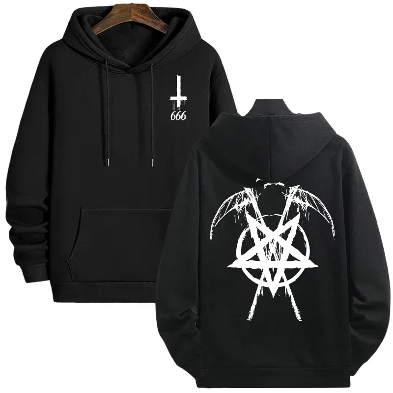 2025 Trendy Herre Hættetrøjer Satan Pentagram Print Efterår Vinter Casual Sportstøj Urban Fashion Hættetrøjer Topbeklædning til mænd