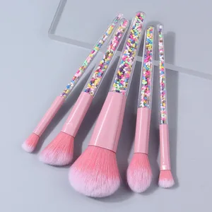 5 ΤΕΜ. Candy Sprinkle Πινέλα Μακιγιάζ Σετ Ροζ μαλακά συνθετικά πινέλα για πρόσωπο και μάτια