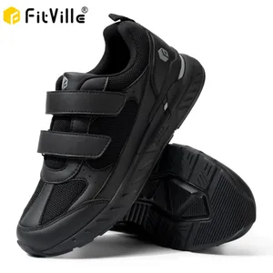 FitVille diabetessko for menn Ekstra bred bredde, justerbar lukking Gåsko Slip-on joggesko for smertelindring i foten Hovne